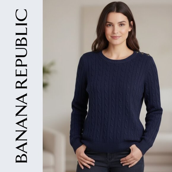 Banana Republic Sweater | Women's S | Cable Knit I Navy Blue | Angora Blend NWT - Picture 1 of 7